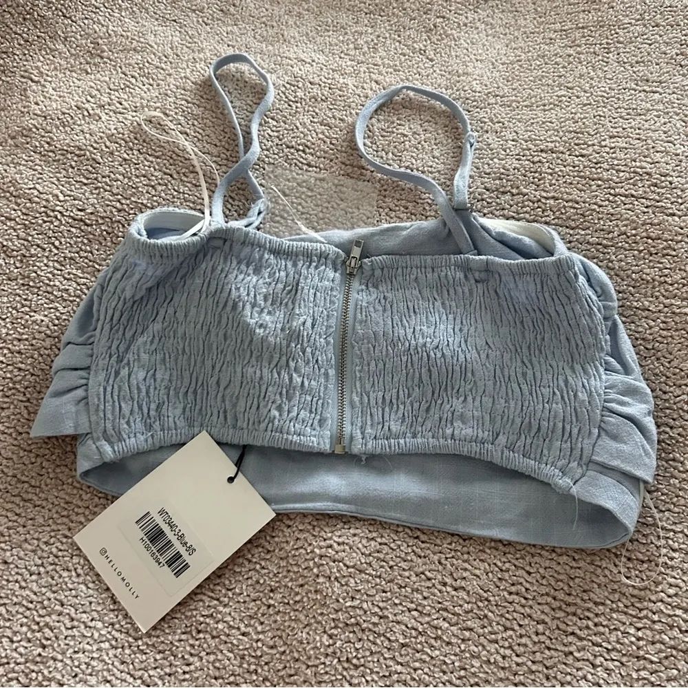 hello molly so particular linen blue criss cross crop top - Image 5