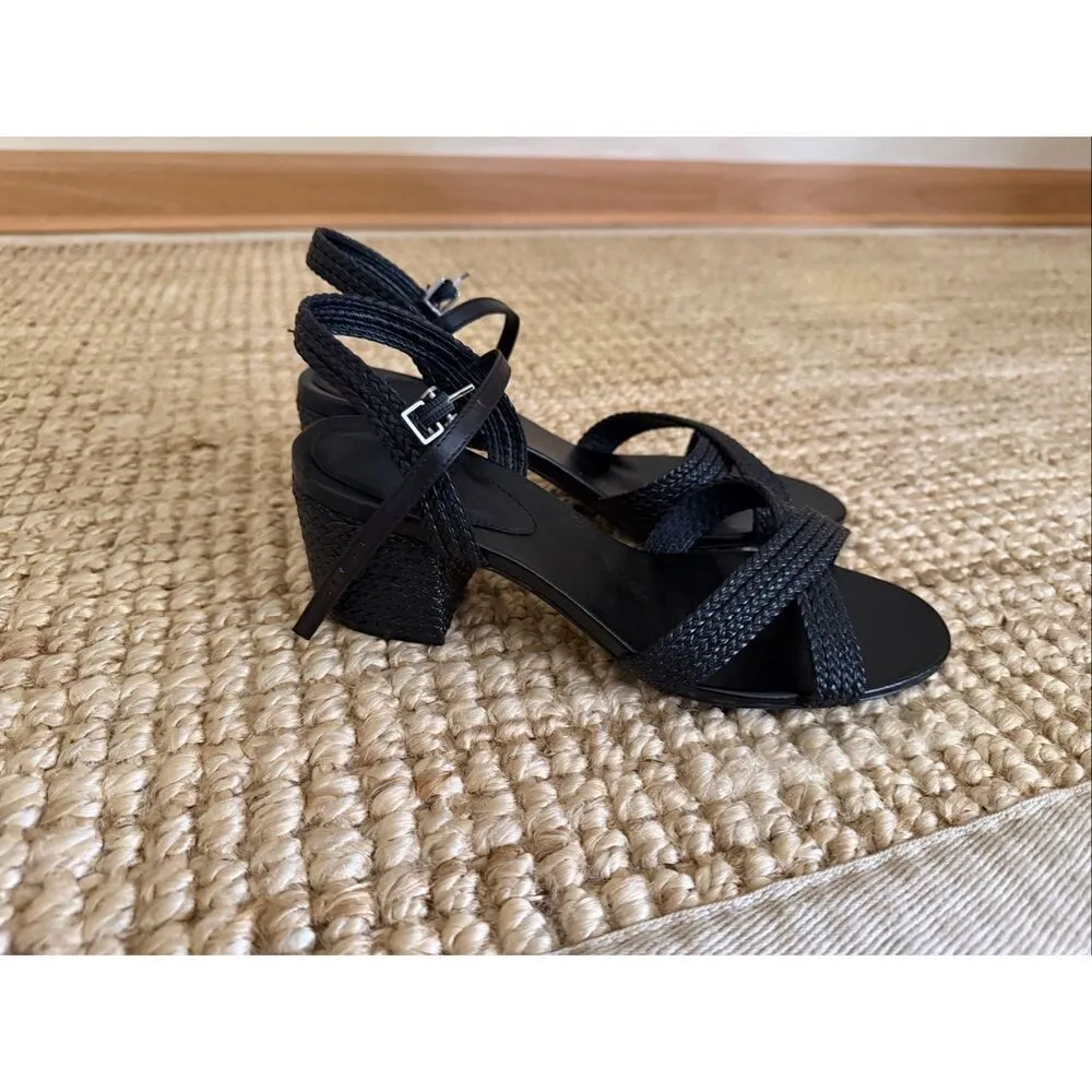 Schutz Karima Black Braided Block Heel Sandals Women’s 7B Strappy Buckle Shoes - Image 2