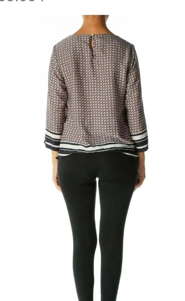Nordstrom Kenar Basic Geometric Print Colorblock Blouse, EUC, Size XS, MSRP $89 - Image 3
