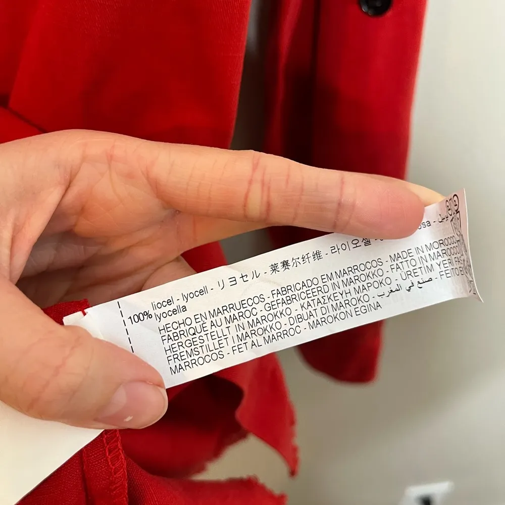 Zara Premium Denim Red Button Down Casual Long Sleeve Shirt Size XS - Image 7