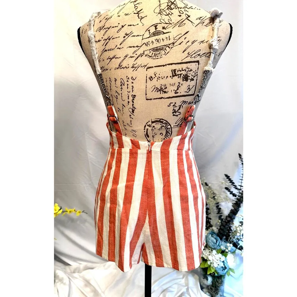 Millau Linen Romper Fully Lined Chain Straps Chain Accents S Orange - Image 9