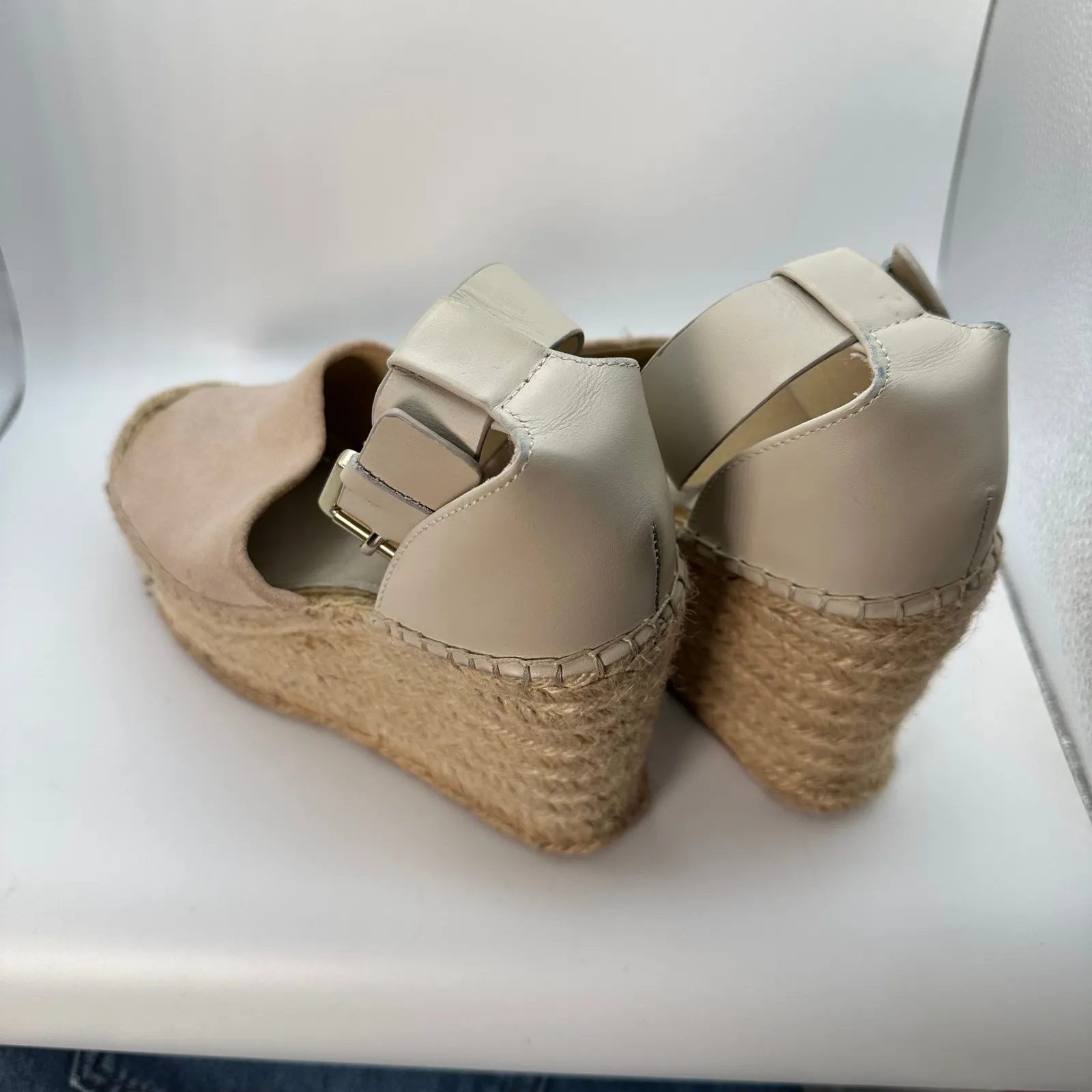 Marc Fisher LTD Women's Espadrille Platform Wedge Sandals Beige Leather Size 6.5 - Image 5