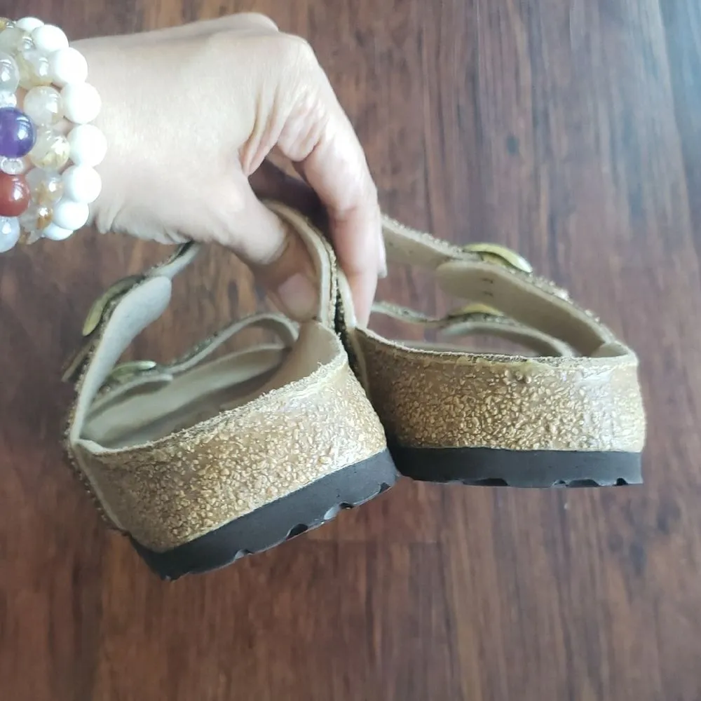 Birkenstock Glittery Gold Chic Feminine Comfy Casual Edgy Summer Sandals Size 38 - Image 6