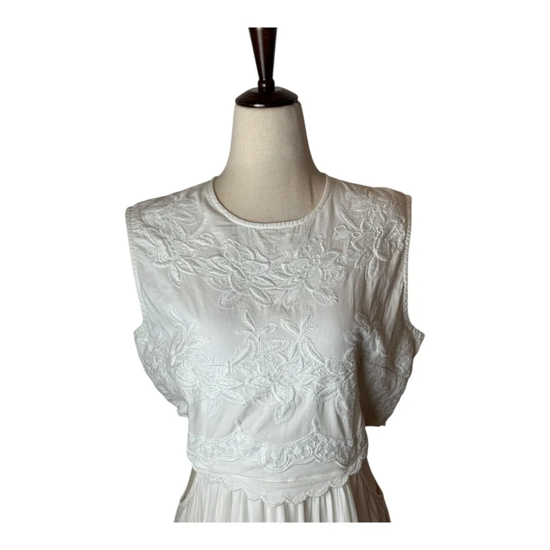Bardot Dress Women XL White Cotton Embroidered‎ Cut Out Tiered Maxi Boho Cottage - Image 5