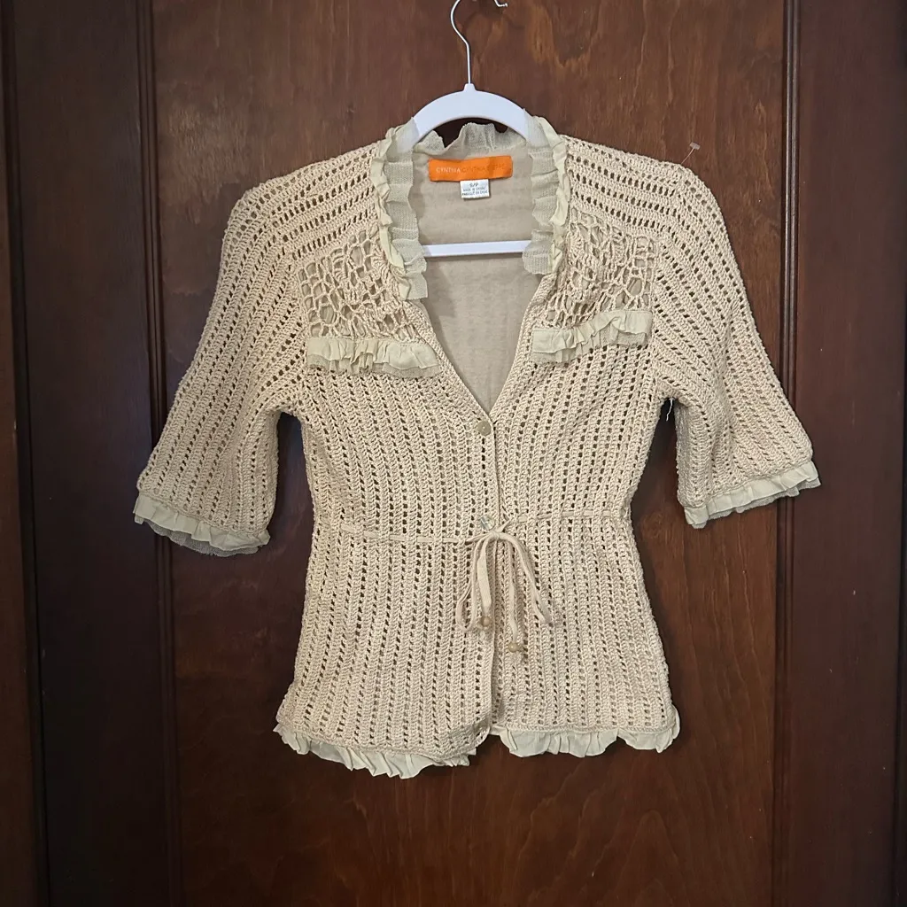 Vintage Y2K Crochet Babydoll Cardigan Sweater Size S - Image 2