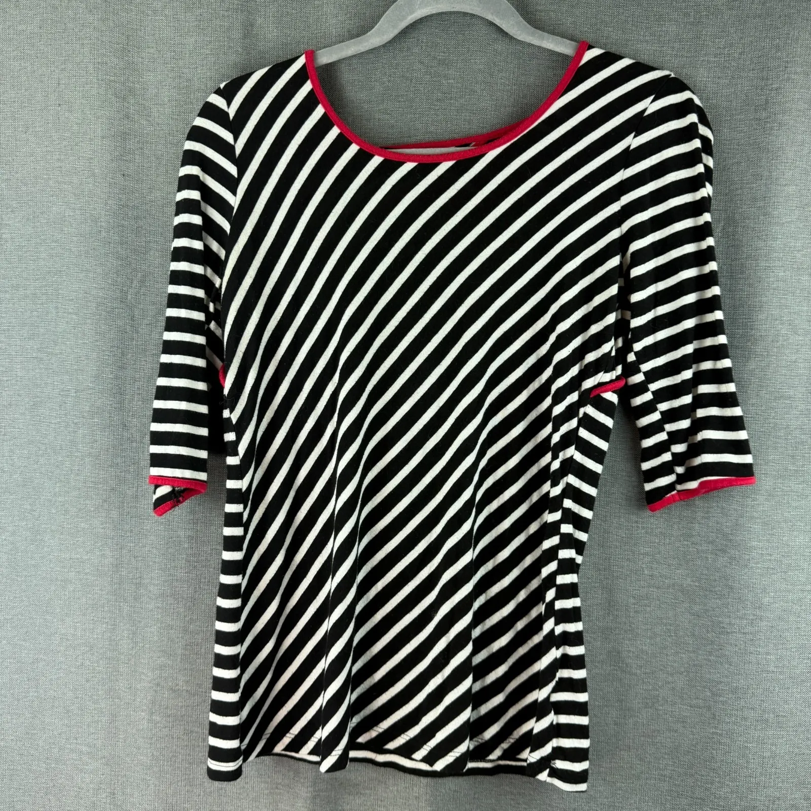Fenn Wright Manson Top Shirt Sz S White Black‎ Striped Red Shoulder 3/4 Sleeve - Image 2