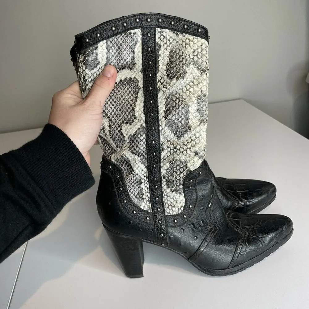 Stuart Weitzman Black Western Leather Snakeskin Boots Size 7.5 M - Image 4