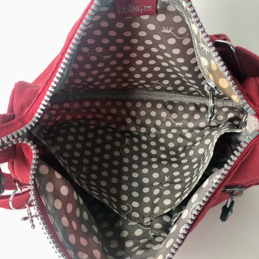 Kipling Callie Crossbody Handbag Cherry Red Adjustable Canvas Purse Bag Medium - Image 9