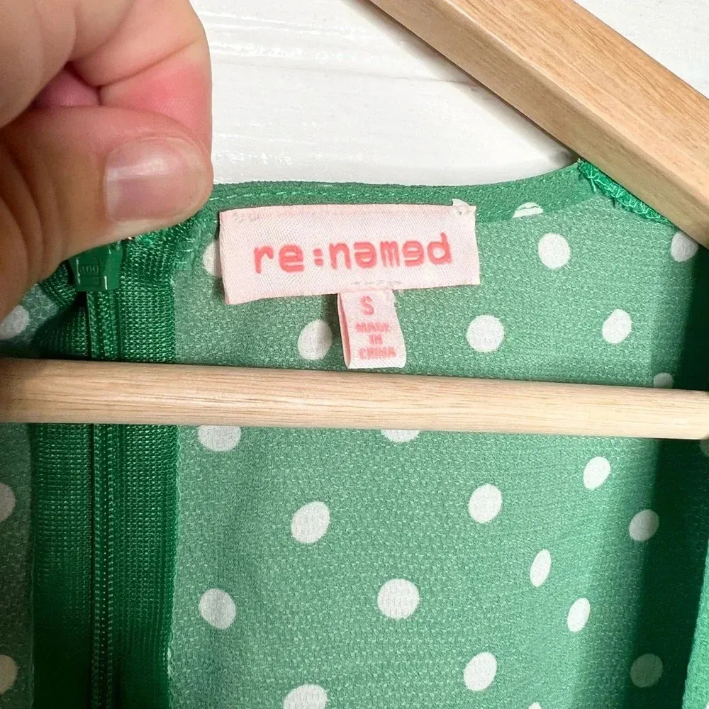 re:named Green & White Polka Dot Mini Dress Size S Short Sleeve Summer - Image 8