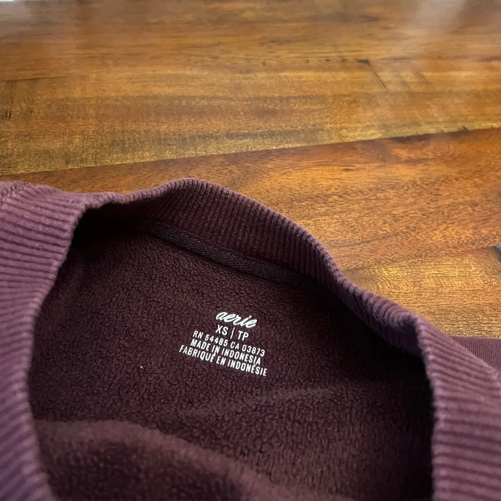 Aerie Oversized Burgundy Pullover Sweatshirt Soft Inside Split Hem XS Lounge - Image 2