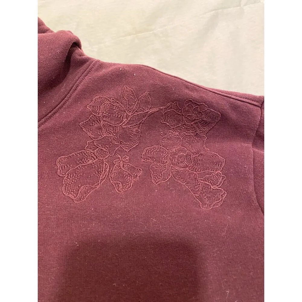 Athleta Floral Embroidered Kangaroo Pocket Drawstring Hoodie Red Women's Large - Image 5