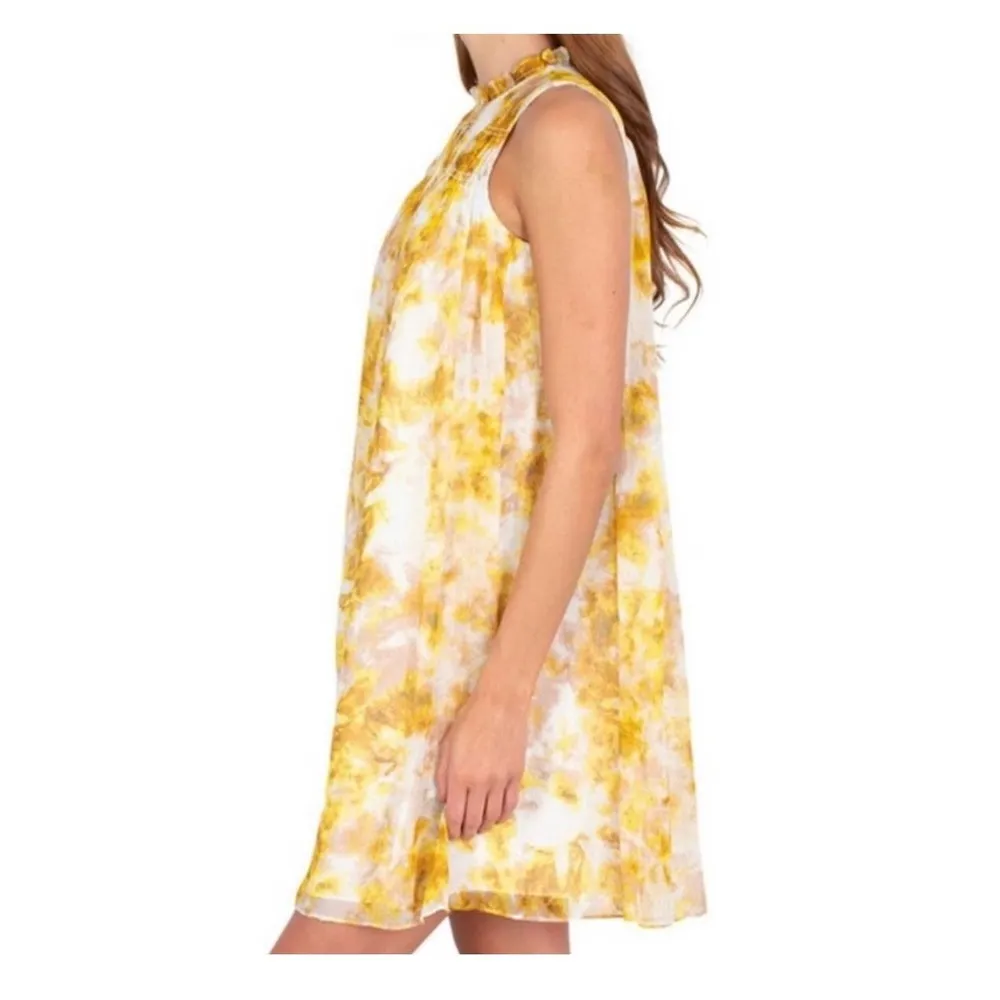 Joie Limited Edition Sunflower Porcelain Print Sleeveless Chiffon Mini Dress - Image 2