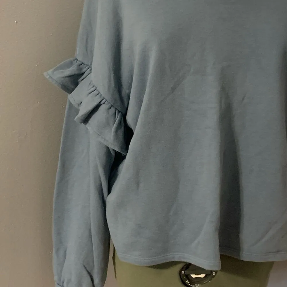 Lucky Brand Ruffled Wide Crewneck Top Dusty Blue Small - Image 3