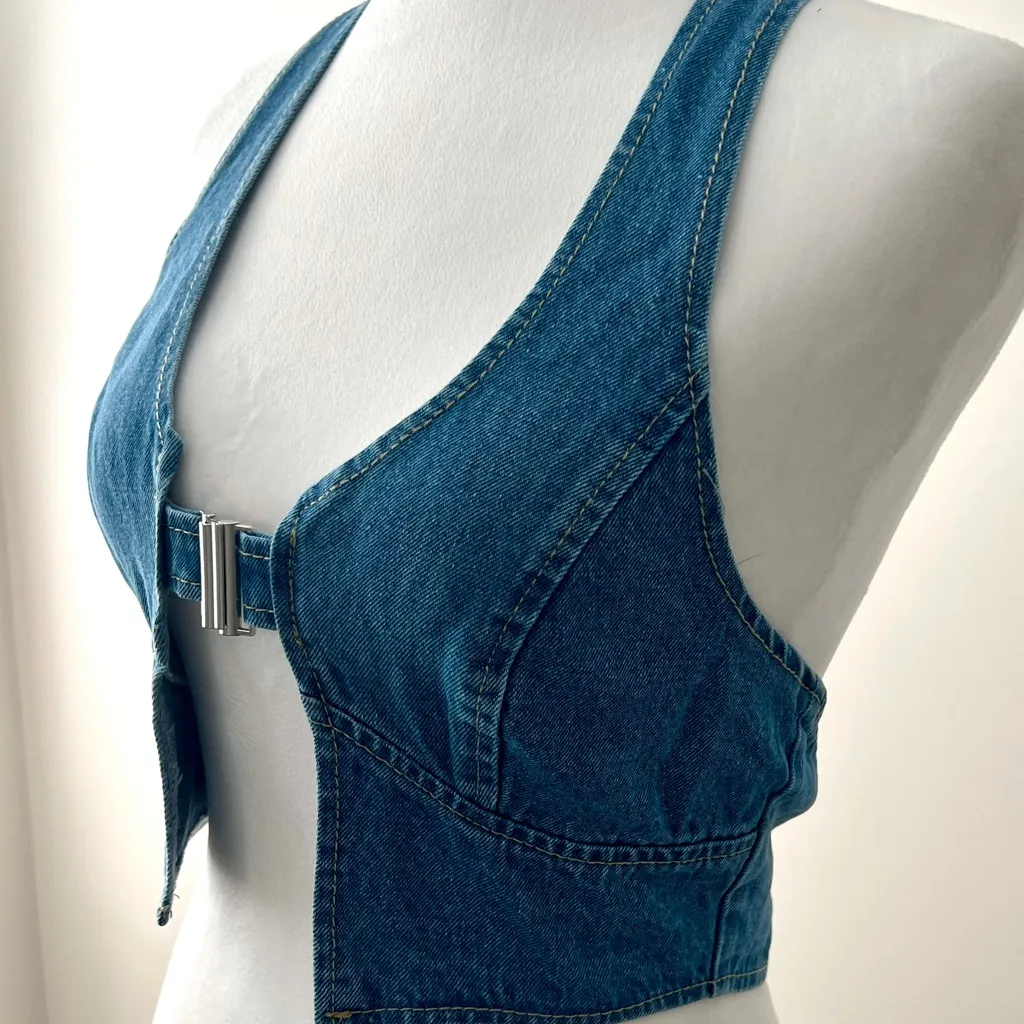 SHEIN Blue Denim Halter Tank Top - Image 5