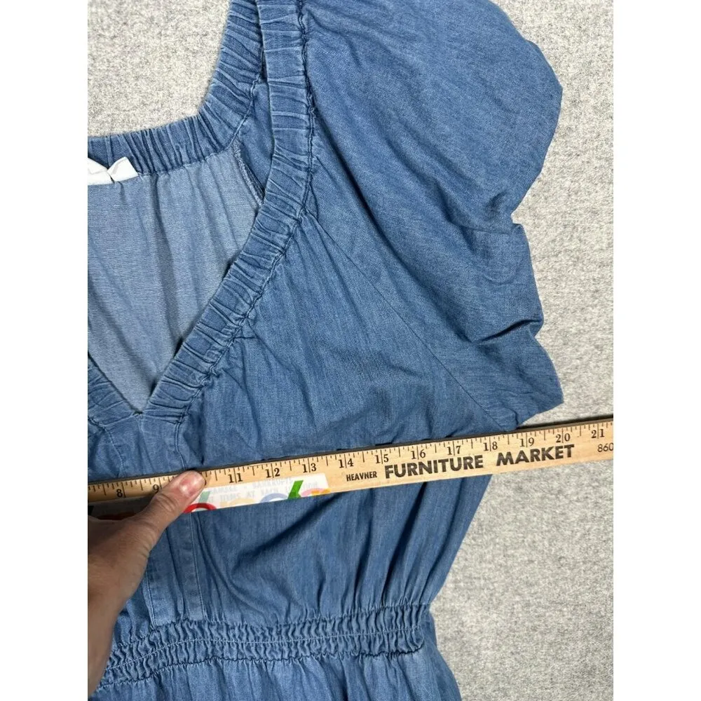 GAP Large Womens Dress Puff Sleeve Denim Midi V-Neck 100% Cotton Medium Wash - Image 11