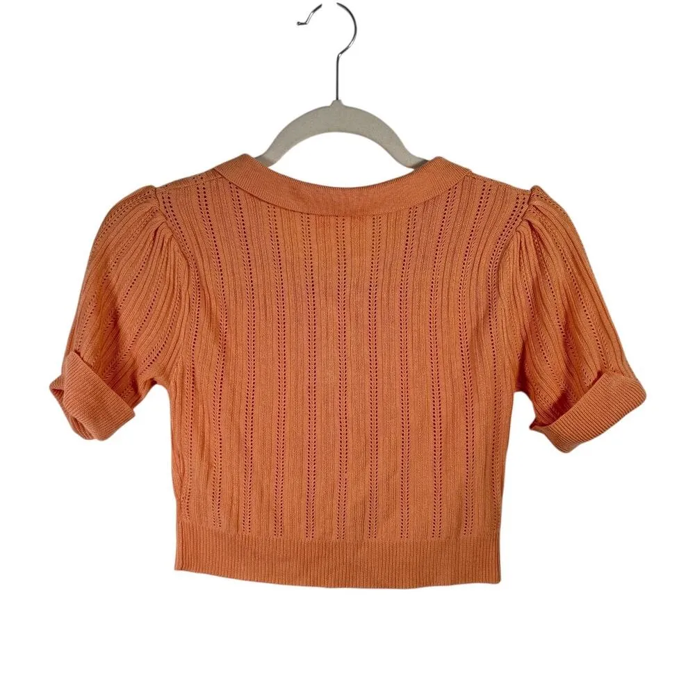 For Love and Lemons Phoebe Pointelle Polo Sweater Sherbert Preppy Womens Small - Image 7