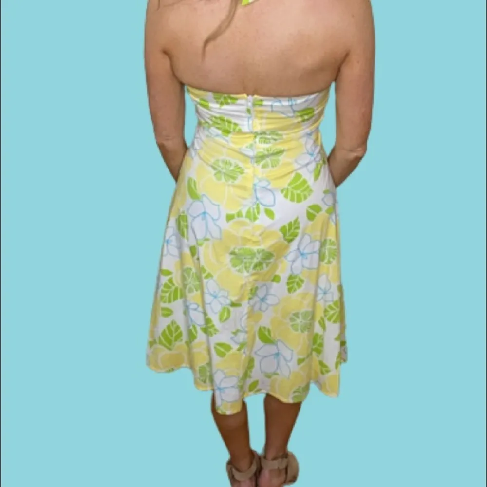 #45 Fit and Flare Halter Floral Cotton Sundress Yellow Size 2P - Image 3