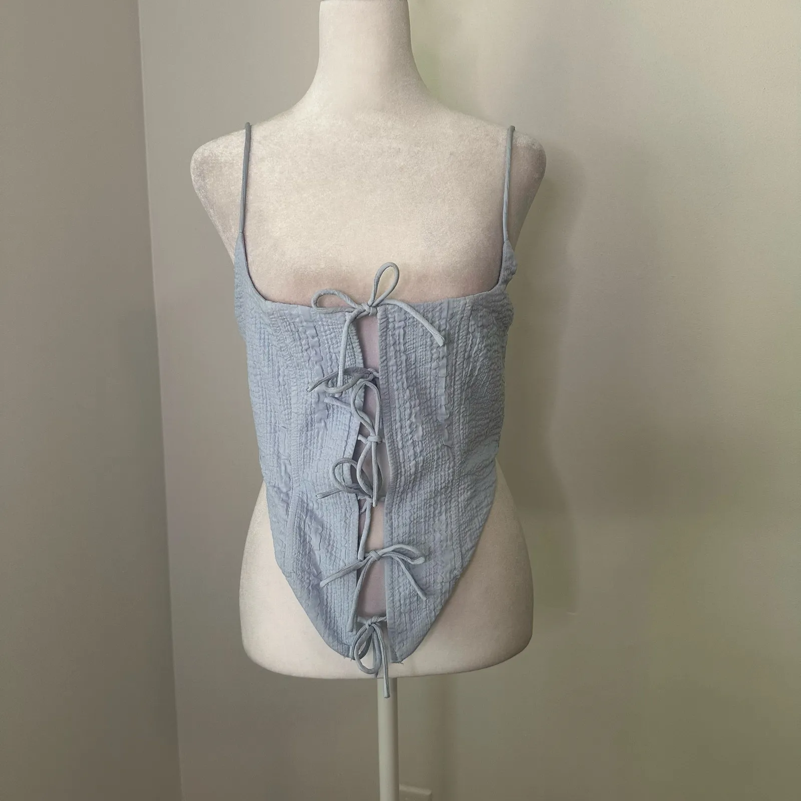 Sabo light blue lace up tie front tank top size M - Image 4