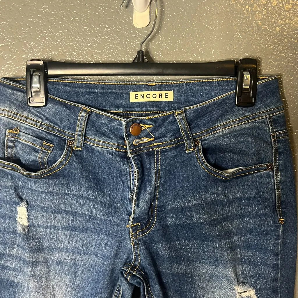 Encore Women's Blue Denim Skinny Distressed Medium Wash Stretch Jeans - Image 4