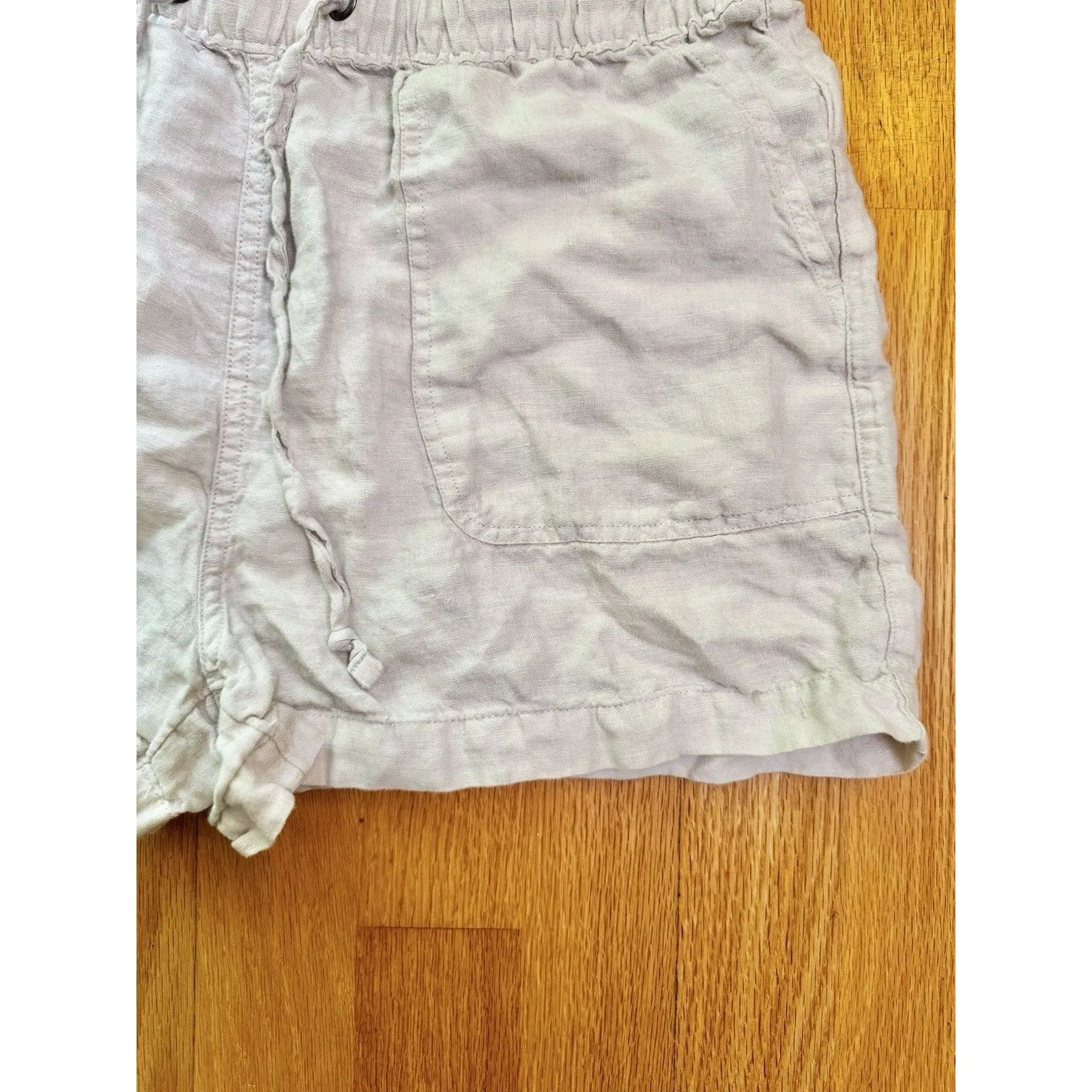 C&C California Women's Off White Light Cream Pull-On Linen Belted Shorts Size L - Image 8