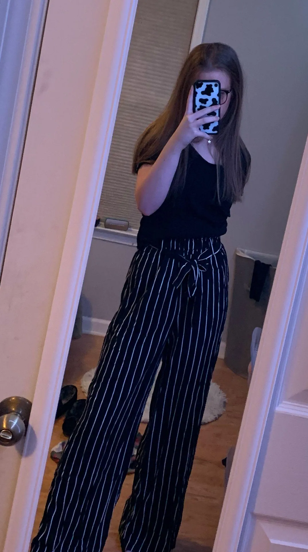 Black And White Striped Flowy Pants - Image 1