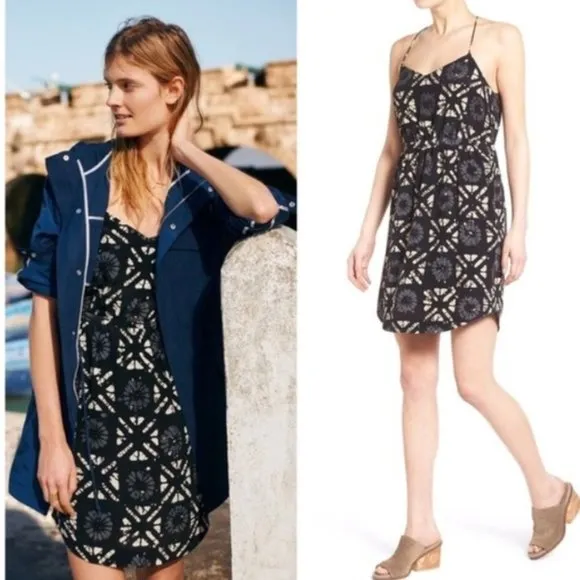 Madewell Starview Batik Grid Silk Cami Dress Racerback Black Size 4 EUC L1579 - Image 2