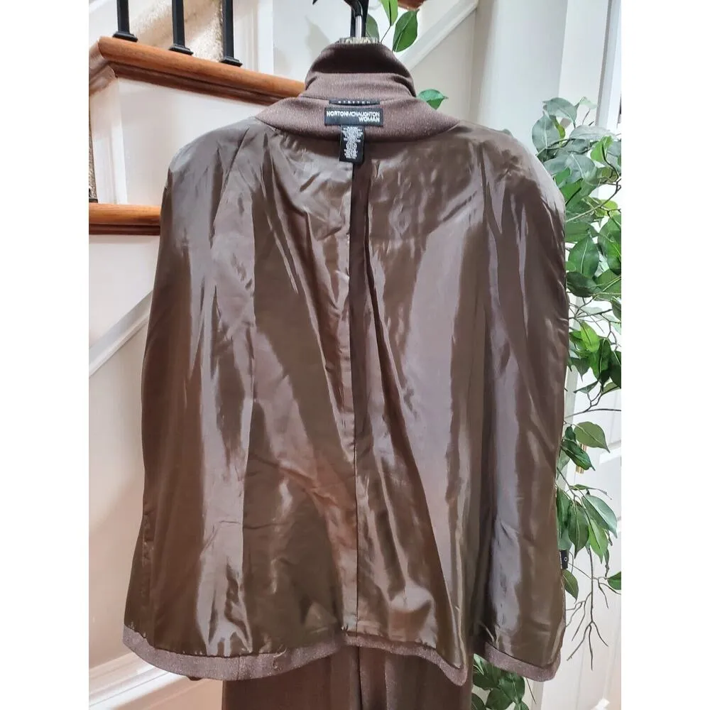 Norton McNaughton Women Brown Polyester Full Zip Jacket (20W) & Pant (22W) Suit - Image 7