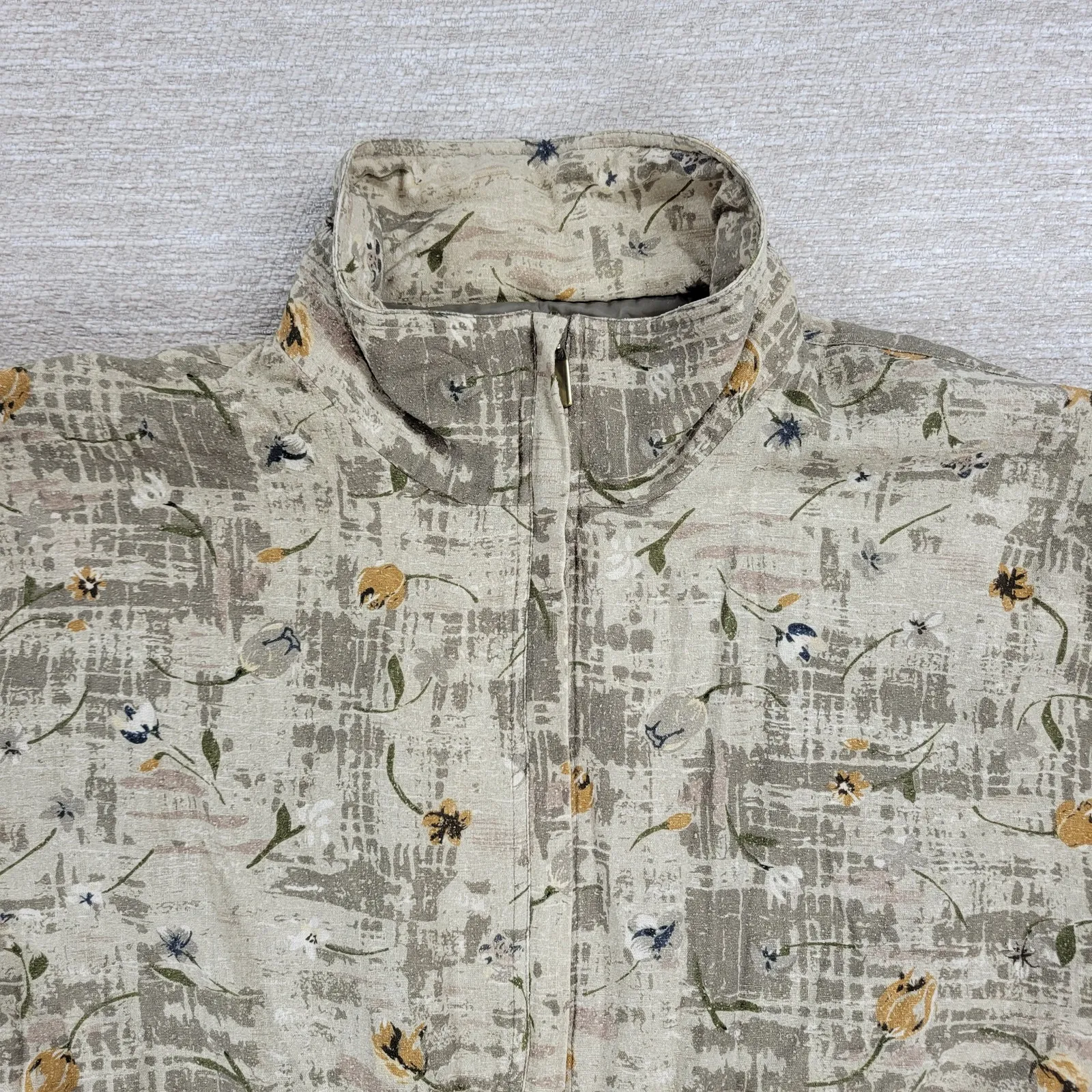 Vtg EVR Silk Bomber Jacket Womens XL Green Floral Tulips Camo Zip Up Streetwear - Image 7