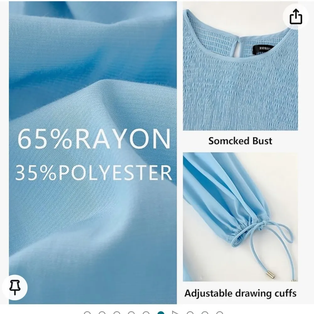 ZESICA Women's Blue Dress Long Sleeve Smocked Tiered Flowy Mini Dress Sz Medium - Image 10