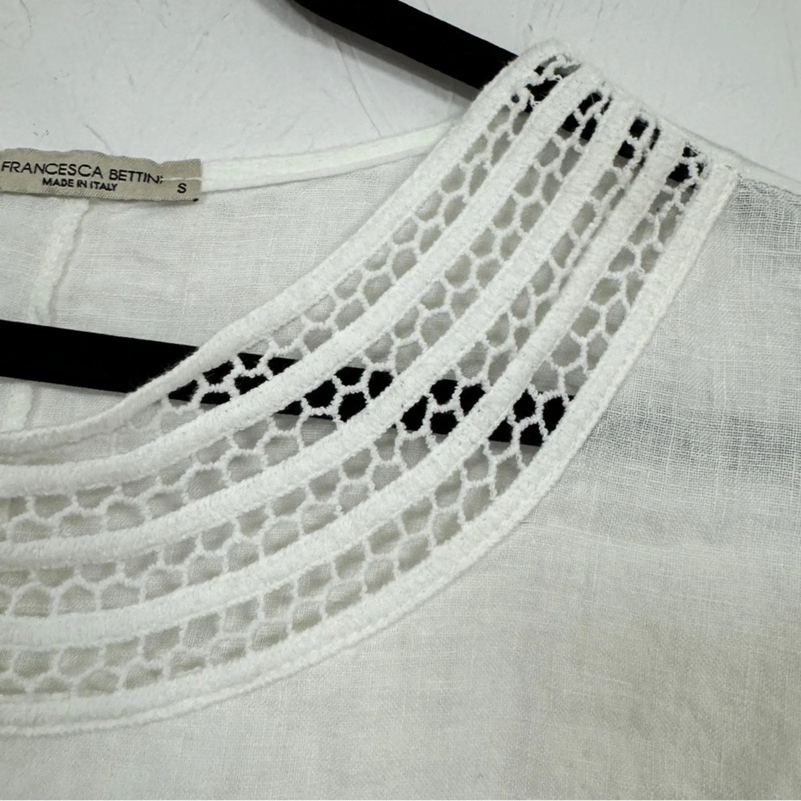 Francesca Bettini White Linen Blouse Womens S Lagenlook Beachy Shirt Crochet Top - Image 2