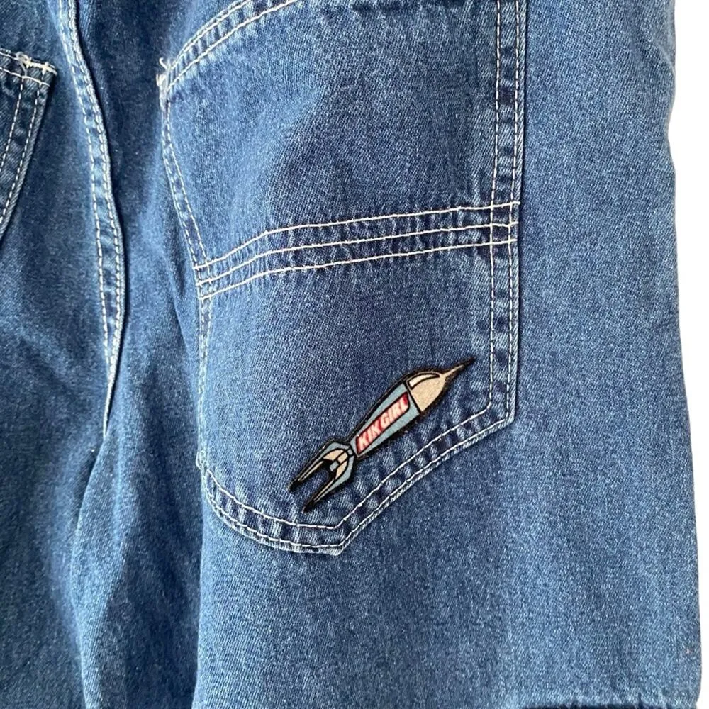 KIK Girl Drawcord Wide Leg 90s Rave Jean Crop Jeans small medium Blue Size 12 - Image 6