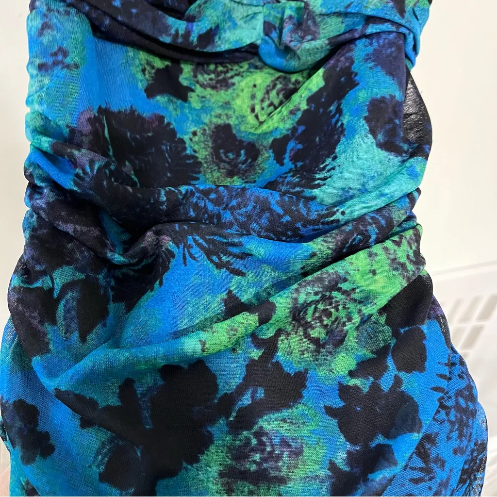 Forever 21 Blue floral ruched strapless minidress S party sexy Vegas club f21 - Image 2