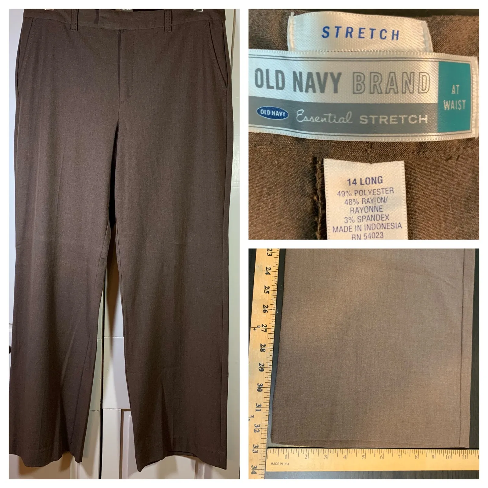 VTG Y2K Old Navy Women's Brown Essential Stretch Pants Size 14 Long At Waist - Image 9