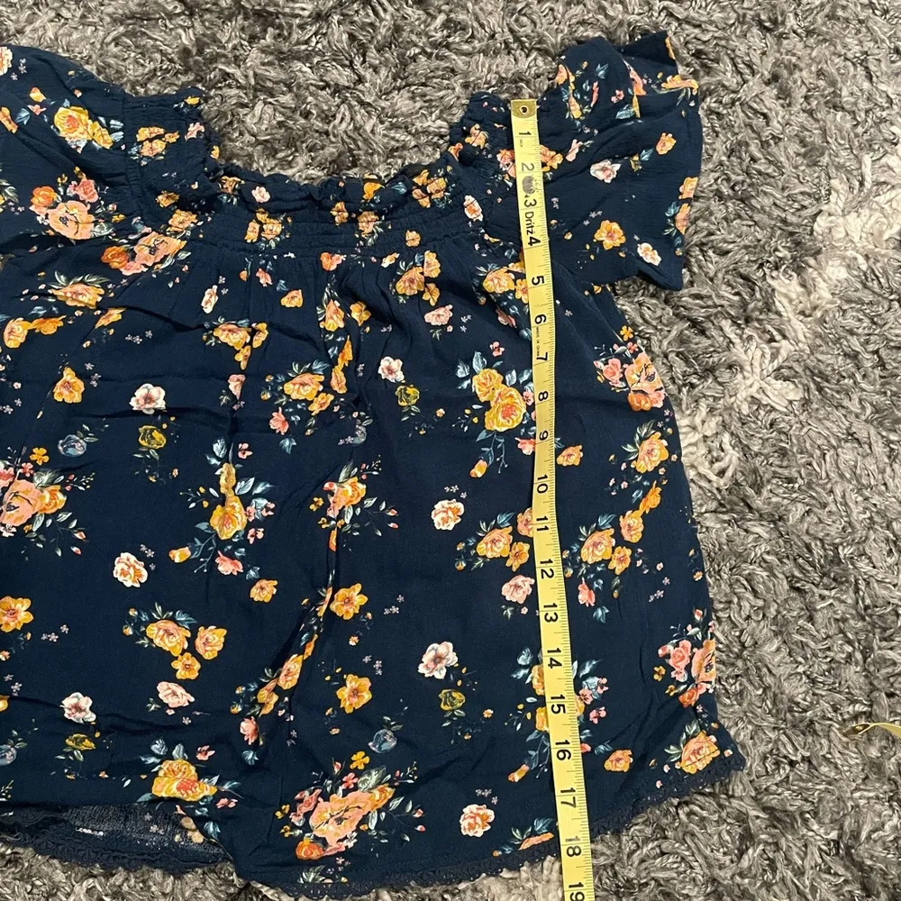 Rewind XS Navy Floral Peasant Blouse Off Shoulder Womens - Image 8