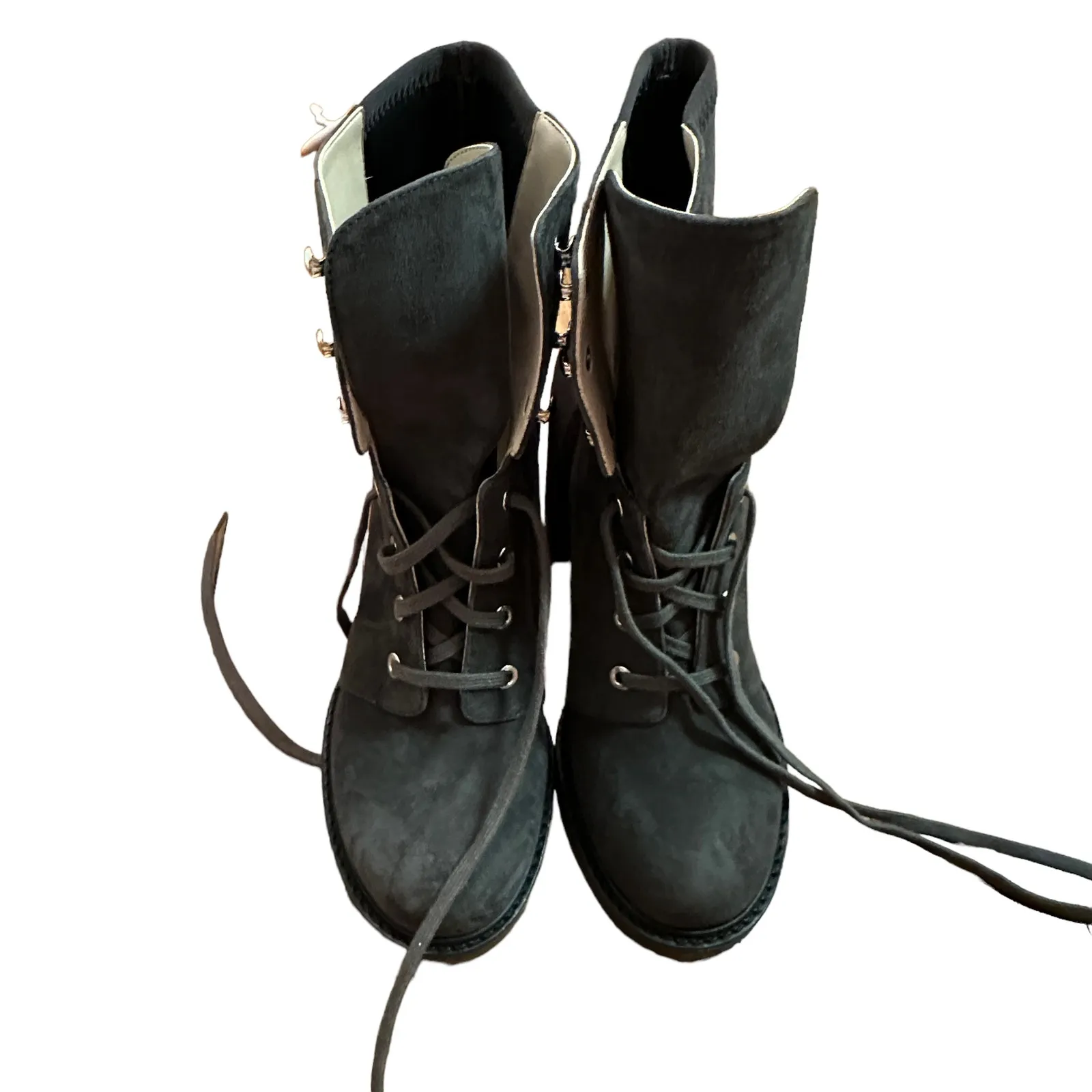 NEW Stuart Weitzman Lace Up Boots Grey Suede - Image 5