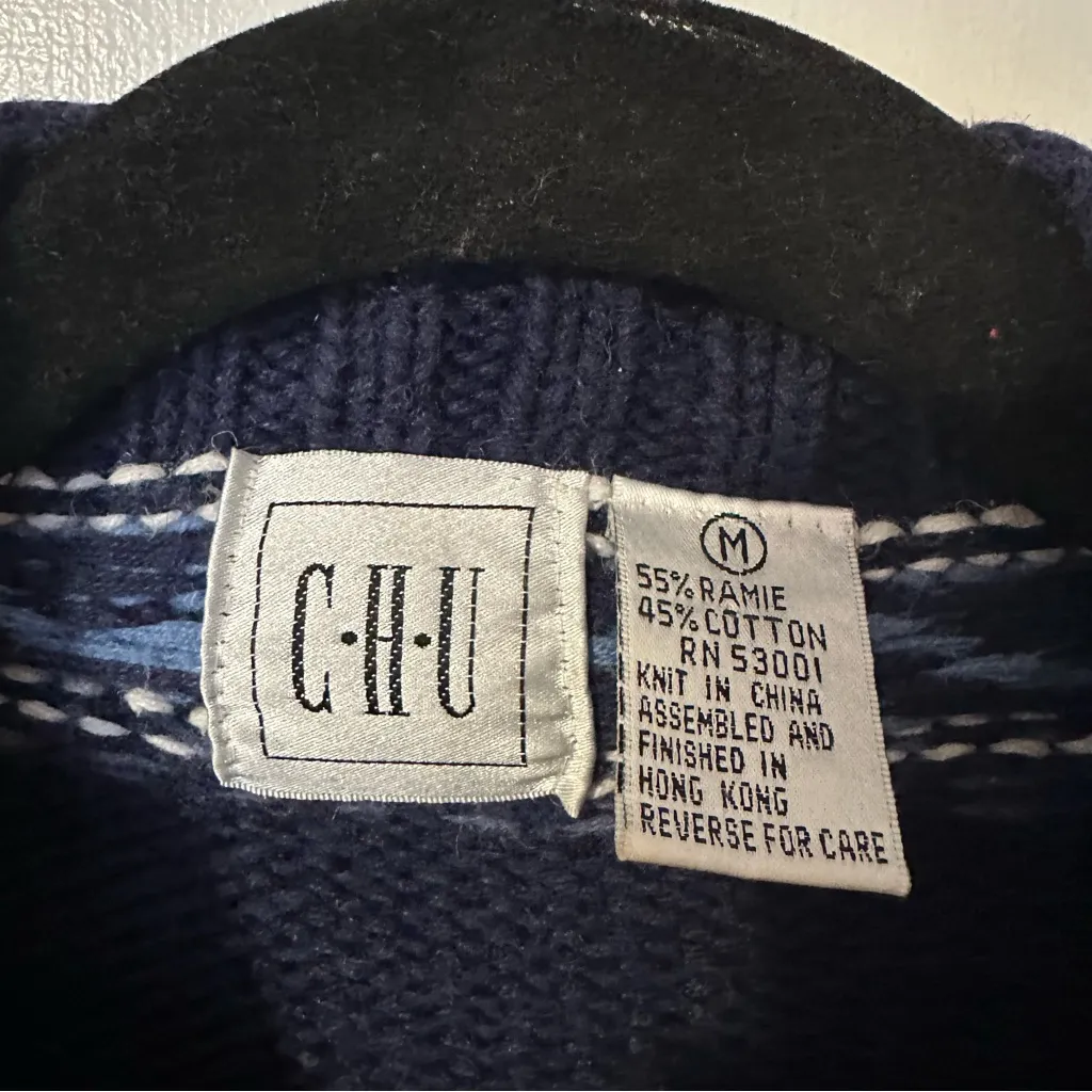 Vintage Floral Chunky Knit Cotton Blend Romantic Winter Sweater Womens Medium Blue - Image 3