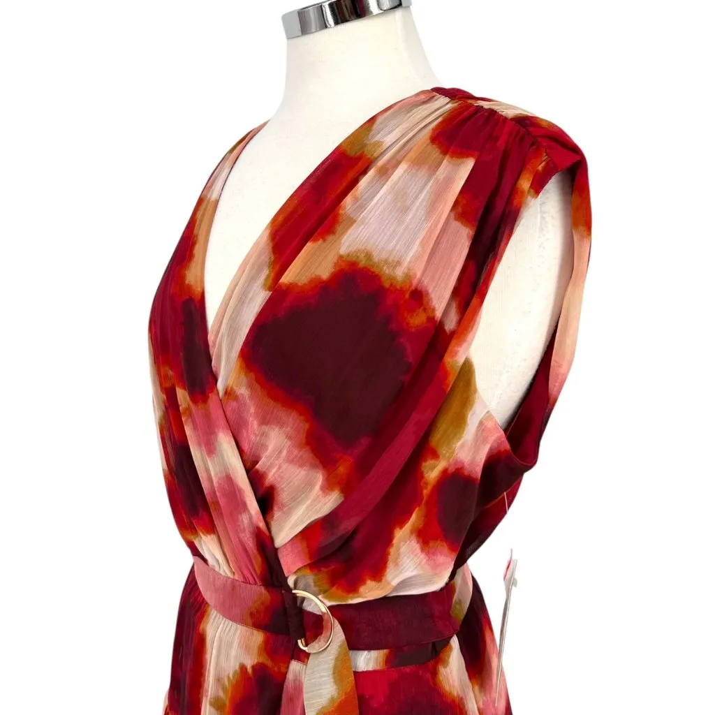 Taylor Printed Wrap Sleeveless Dress Red Pink Floral With Belt Size XL NWT - Image 4