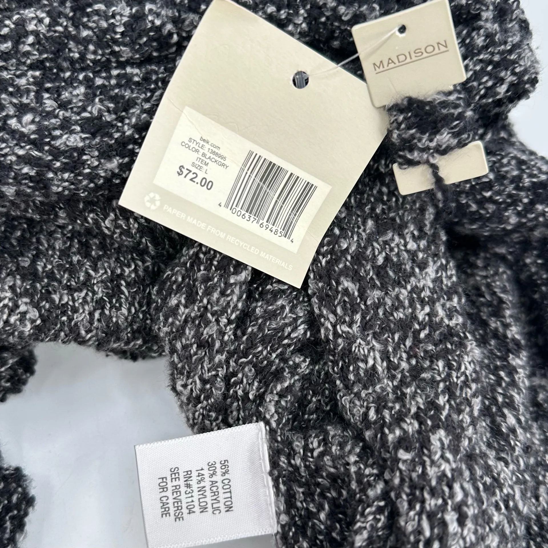 Madison Cardigan Ruffle Front Sweater Womens L Black Gray Marled 2 - Image 6