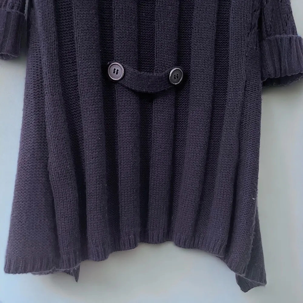 Navy 3/4 Sleeve Knit Cardigan Cowl Neck Sweater - Image 7