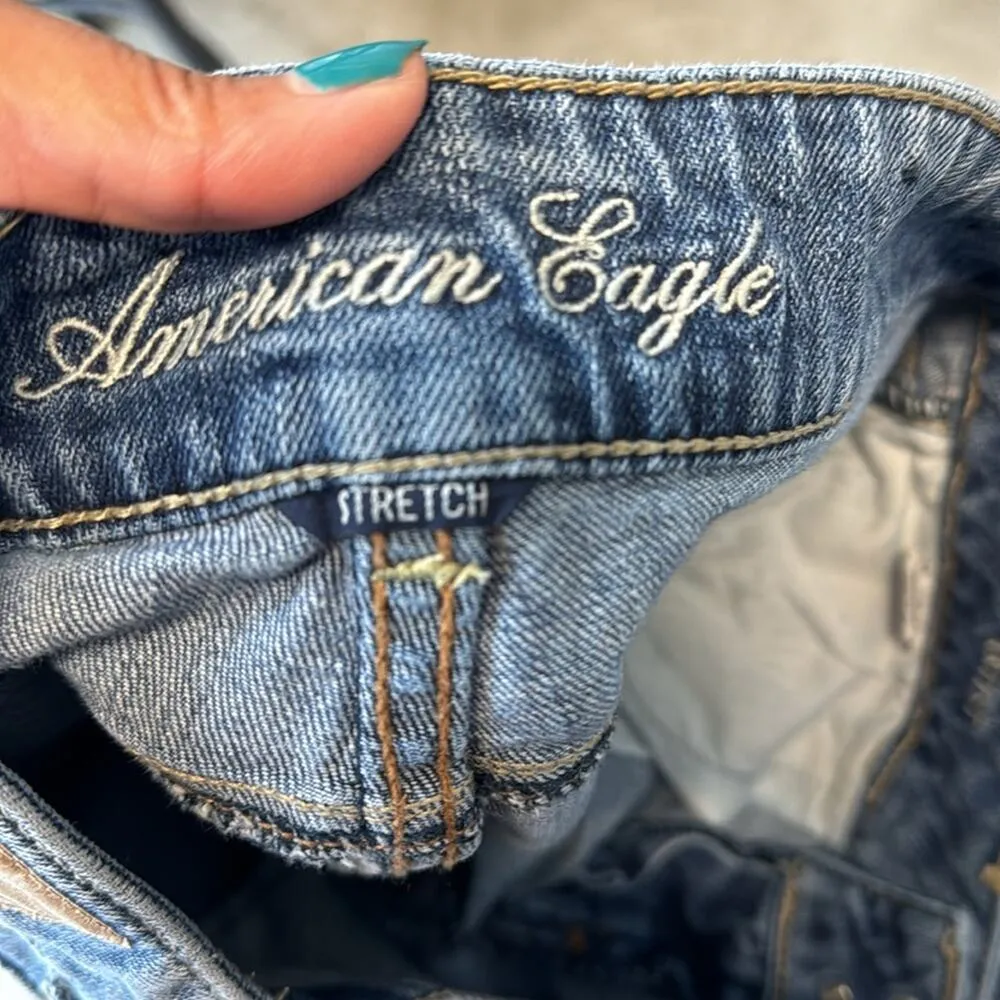 Vintage American Eagle low rise artist flare jean Y2K broken in size 4 bohemian - Image 11