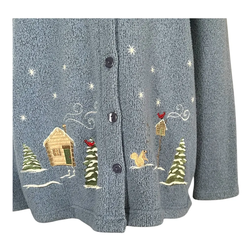 Vintage Bon Worth Embroidered Winter Scene Sweater Cardigan. SZ. M - Image 5