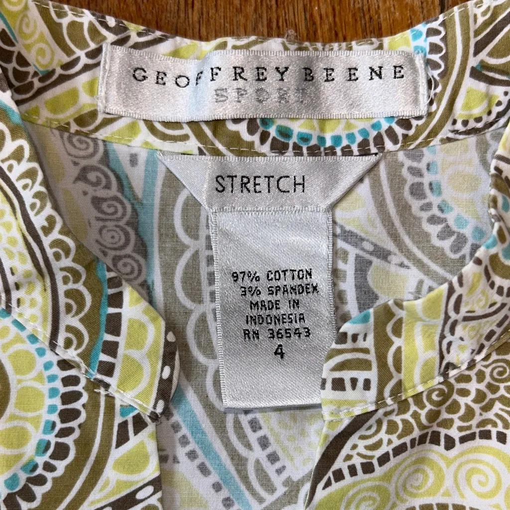 Geoffrey Beene Multicolor Sleeveless Button Down Shirt‎ Stretch 4 - Image 2