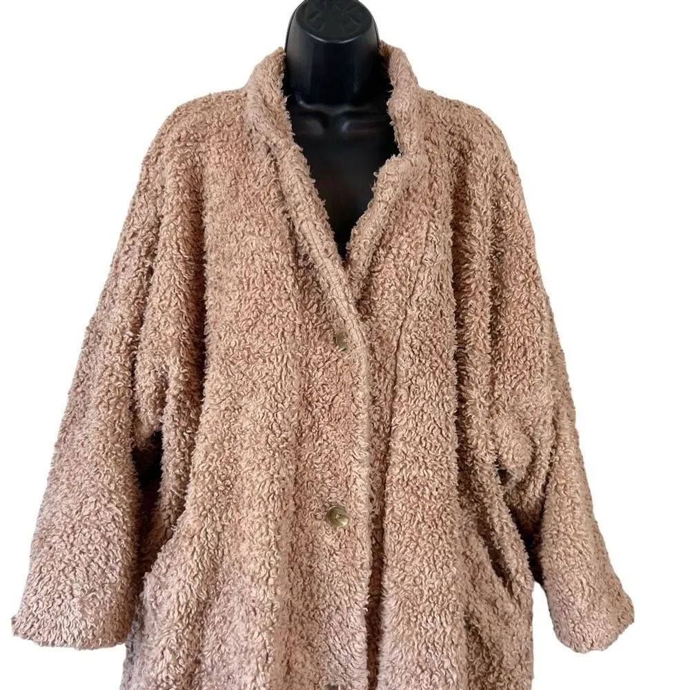 Sseko Designs Noonday Collection Reversible Sherpa Coat, Beige and Bwindi Tan Size L - Image 5