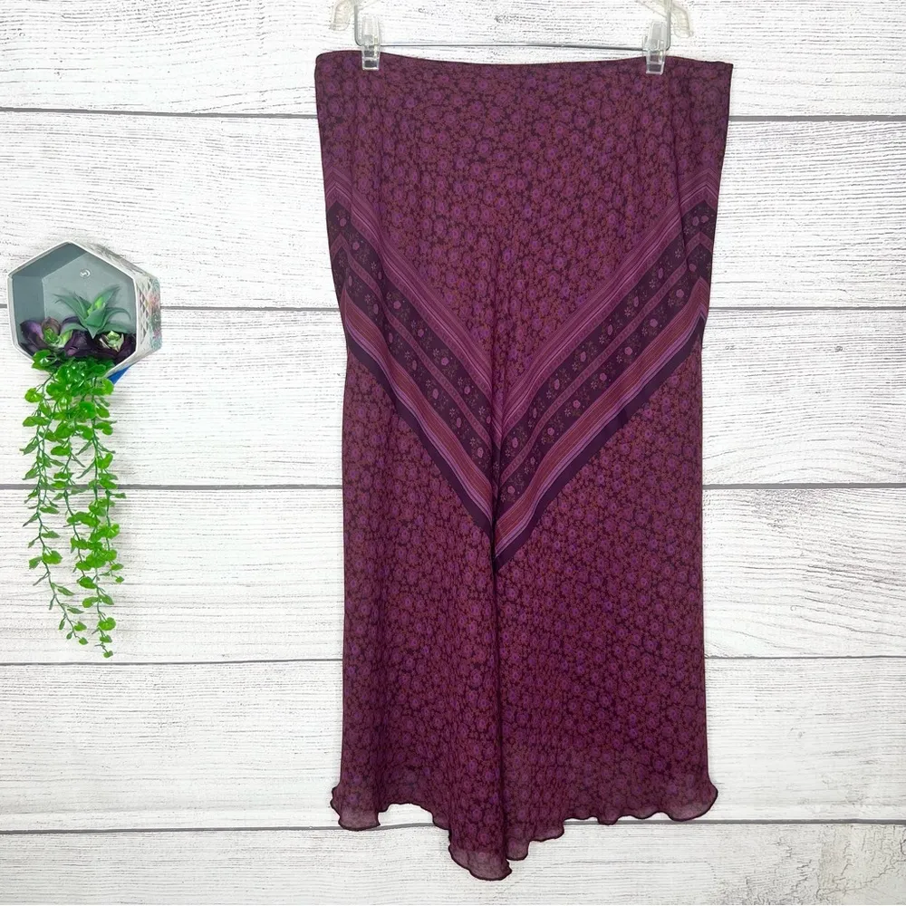 Vintage Express Burgundy Purple Boho Floral Bandana Skirt Size Large - Image 4