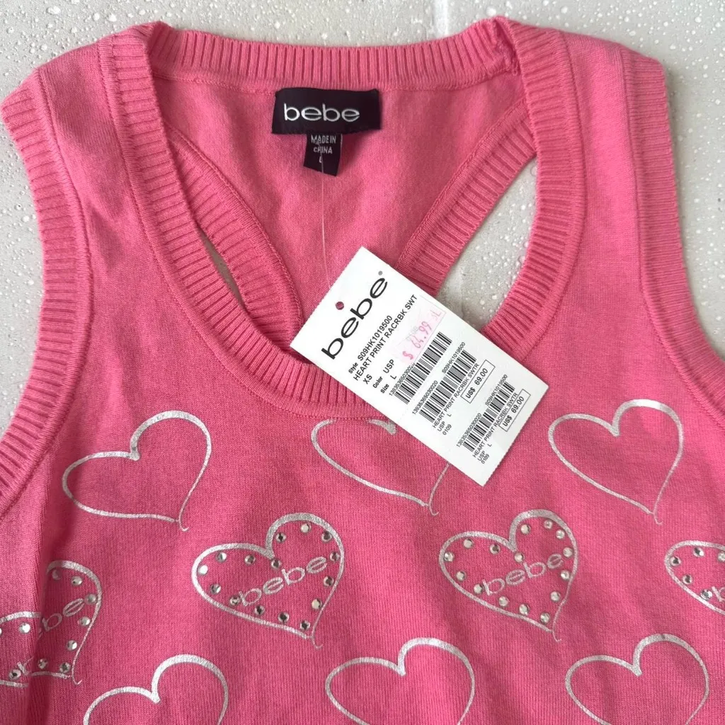 NWT Pink Bebe Tank Top w/ Rhinestone Hearts - Image 2