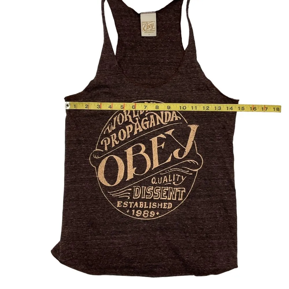 Obey Women's Graphic Muscle‎ Tank Top Size Small Brown Sleeveless Scoop neck - Image 7