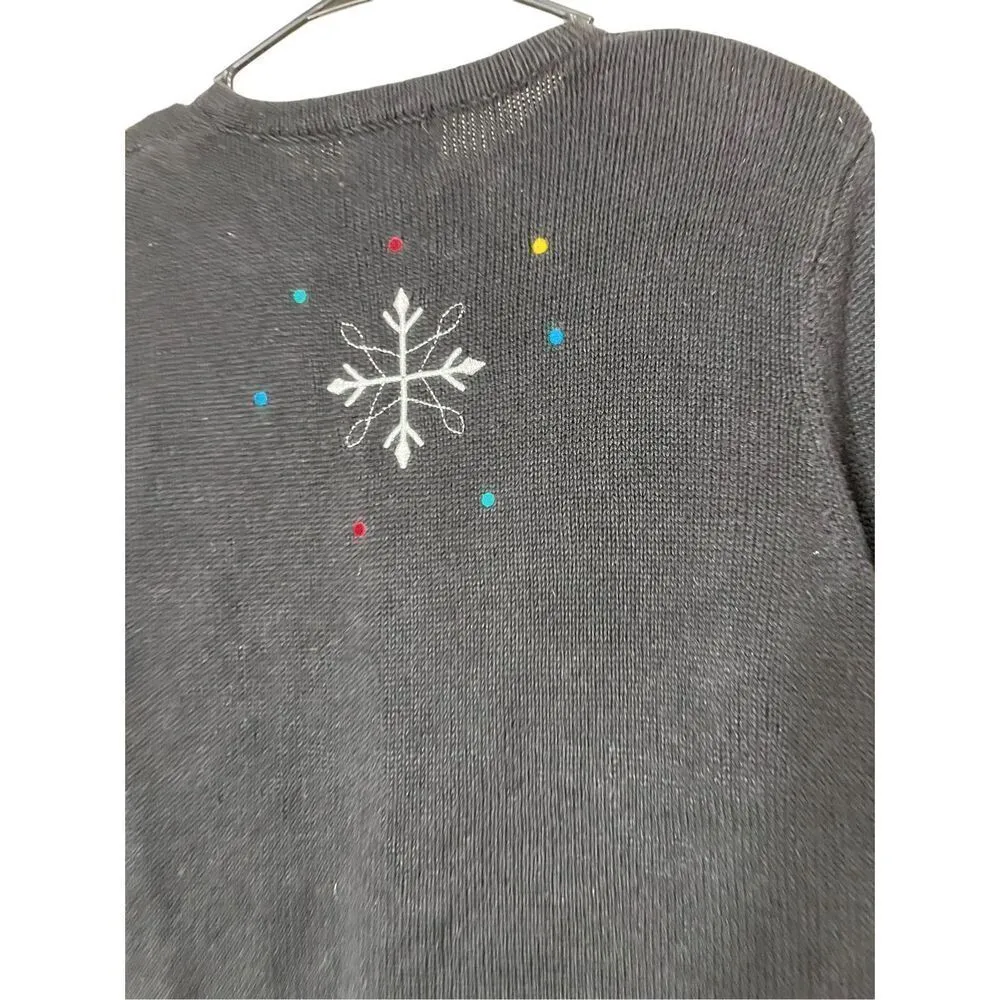 Vintage BRECKENRIDGE Black Christmas‎ Snowman Cardigan Sweater Size Petite Small - Image 7