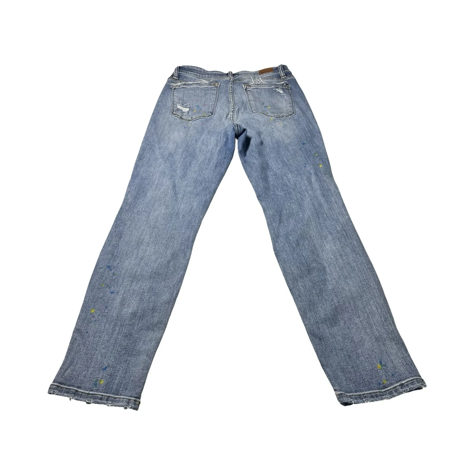 Judy Blue Jeans Womens 9/29‎ Boyfriend Fit High Rise Rainbow Paint Splatter - Image 5