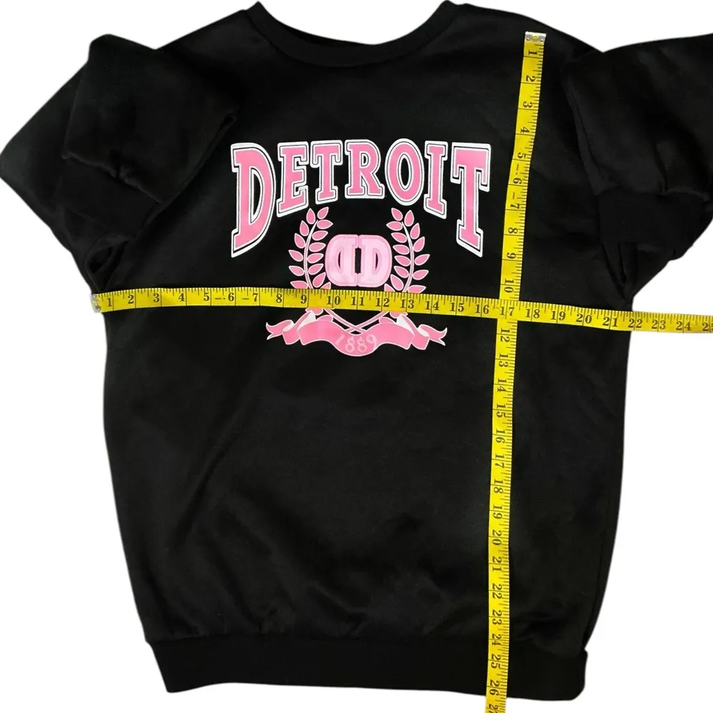 Detroit Sweatshirt Womens Crew Neck Fleece Lined Black Pink Medium Black Pink - Image 4