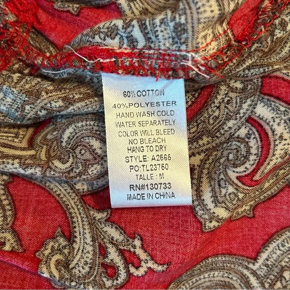 Umgee Women M Oversized Mini Dress Tunic Red Paisley V-Neck Keyhole Bell Sleeve - Image 8